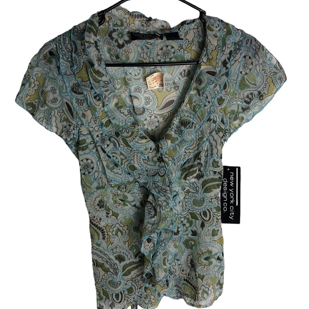 Lightweight Floral Blouse With Ruffle Trim Women’s Size S
